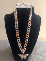 Butterfly Rhinestone/Gold Choker Necklace with Butterly Earrings